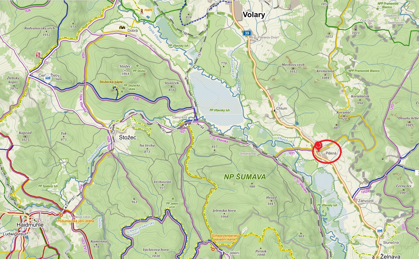 Mapa okolí chalupy